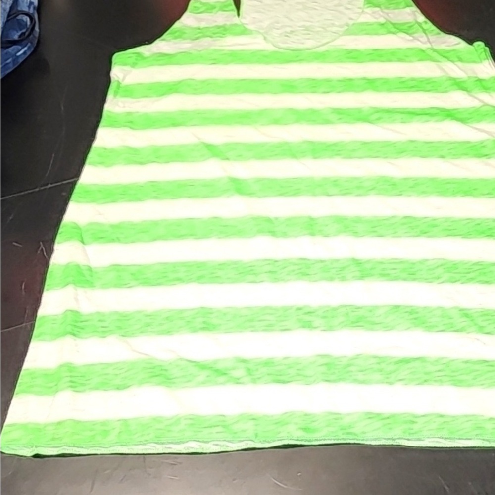 Striped Green and White Tank Top - Women's Casual Summer Layer